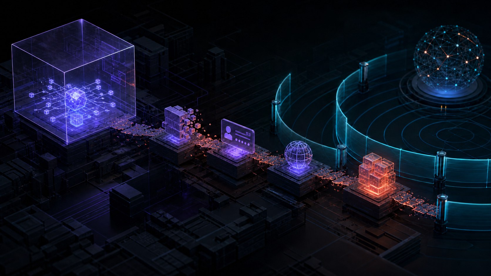 Conceptual autonomous process crossing a sandbox boundary through an infrastructure chain while defensive containment closes around it