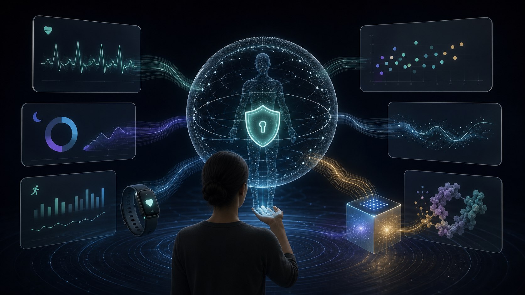 Conceptual protected health profile connected to wearable, laboratory, sleep and activity data