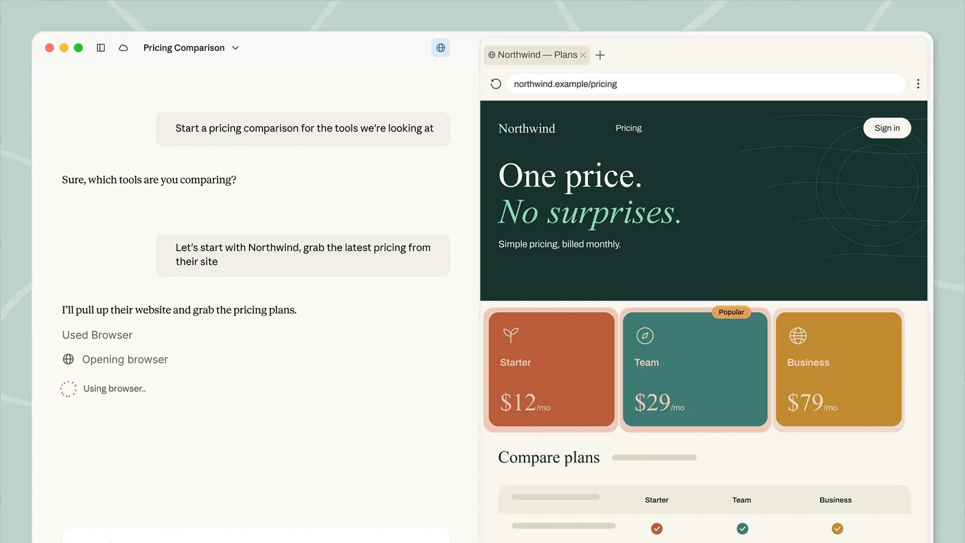 Claude Cowork comparing information from a website — official product demonstration