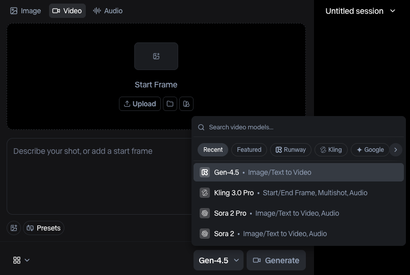 Runway's official documentation screenshot showing the video model selection interface